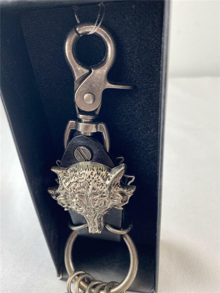 @ RAAYA Black Leather Wolf Key Chain with Key Ring 8.9 cm x 2.5 cm x 1.3 cm