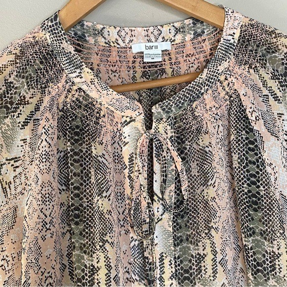 Bar III Women’s Blouse Snake Print Semi Sheer Bohemian Size Medium