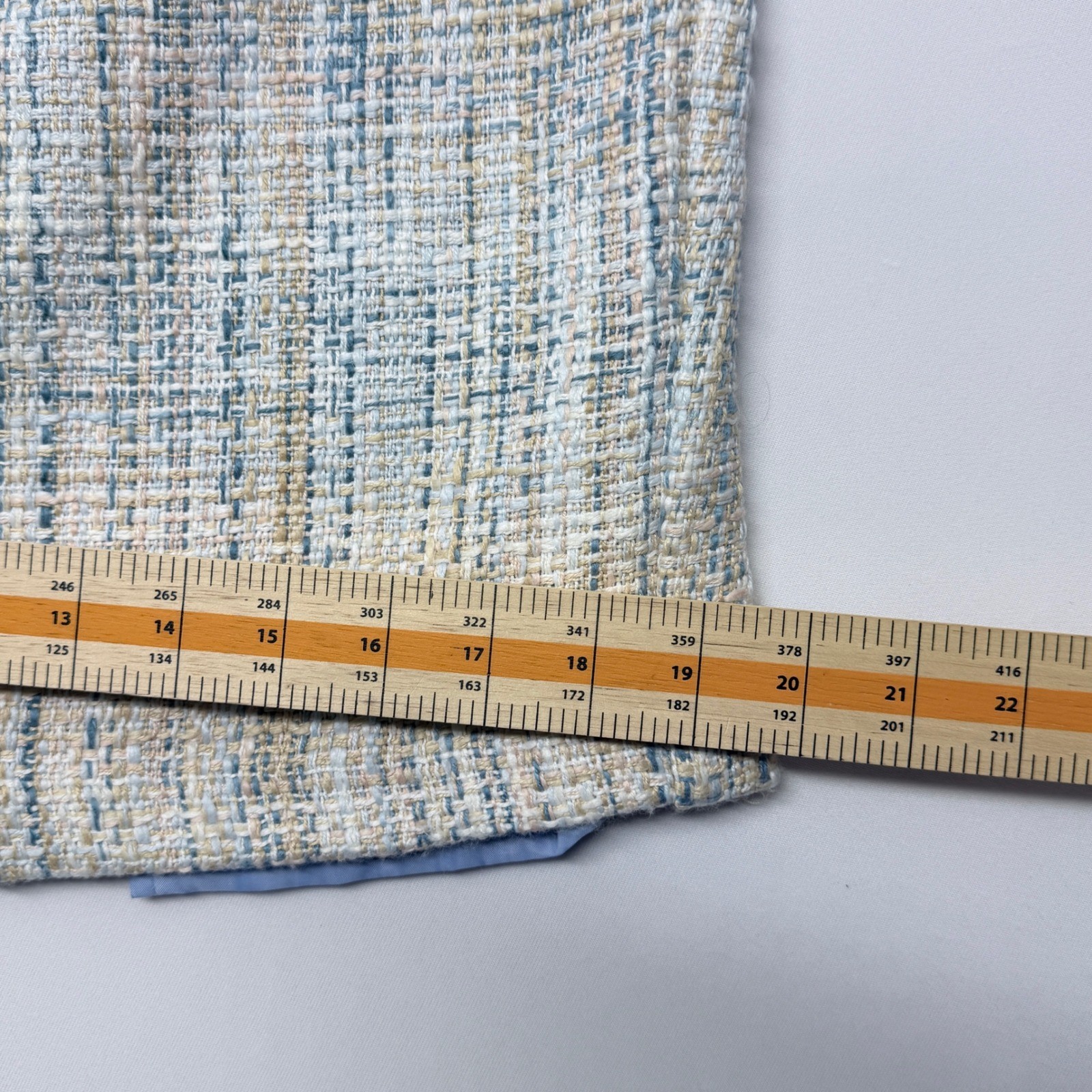 Jessica Howard Petite Blue Cream Tweed Skirt Suit Set Size 6P Bow Trim Vintage