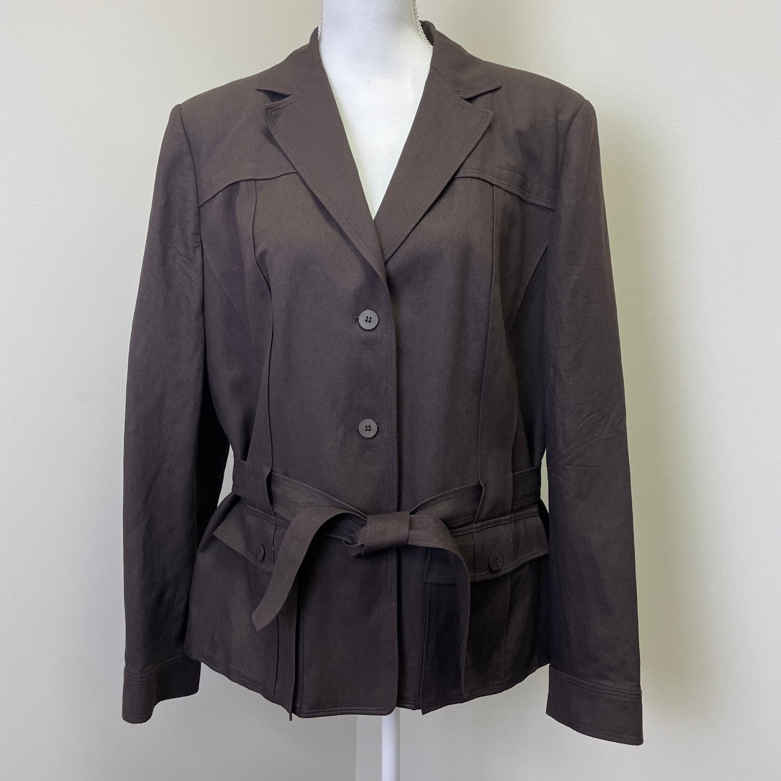 Vintage Talbots Linen Blend Blazer Brown Jacket Womens 18 Safari Quiet Luxury