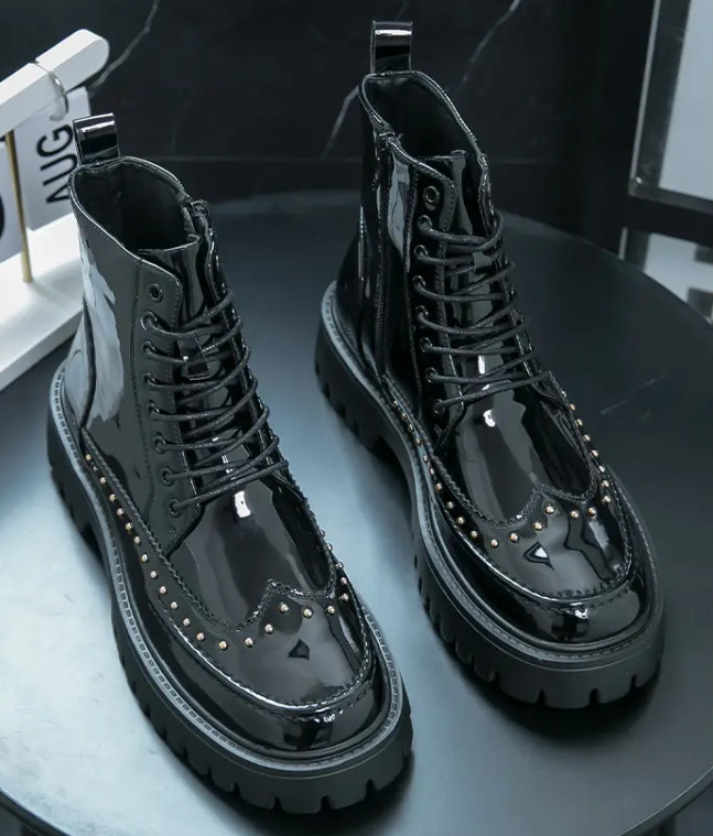 Men’s Carved Wing Tip High Top Platform Ankle Boots Studded Brogue Chukka Shoes