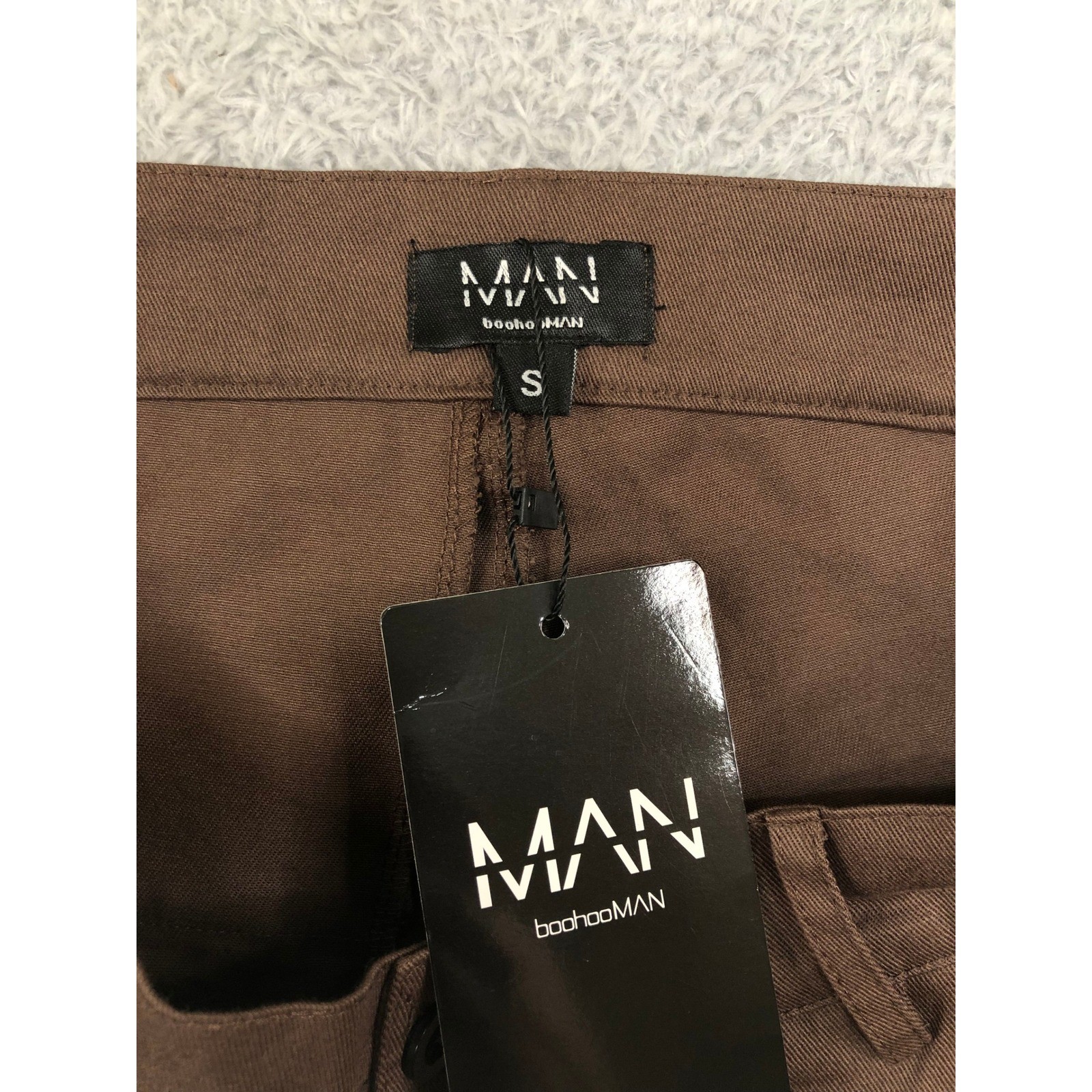 BoohooMAN Cargo Pants Men S (32×32) Chocolate NWT Fixed Waistband Relaxed Twill