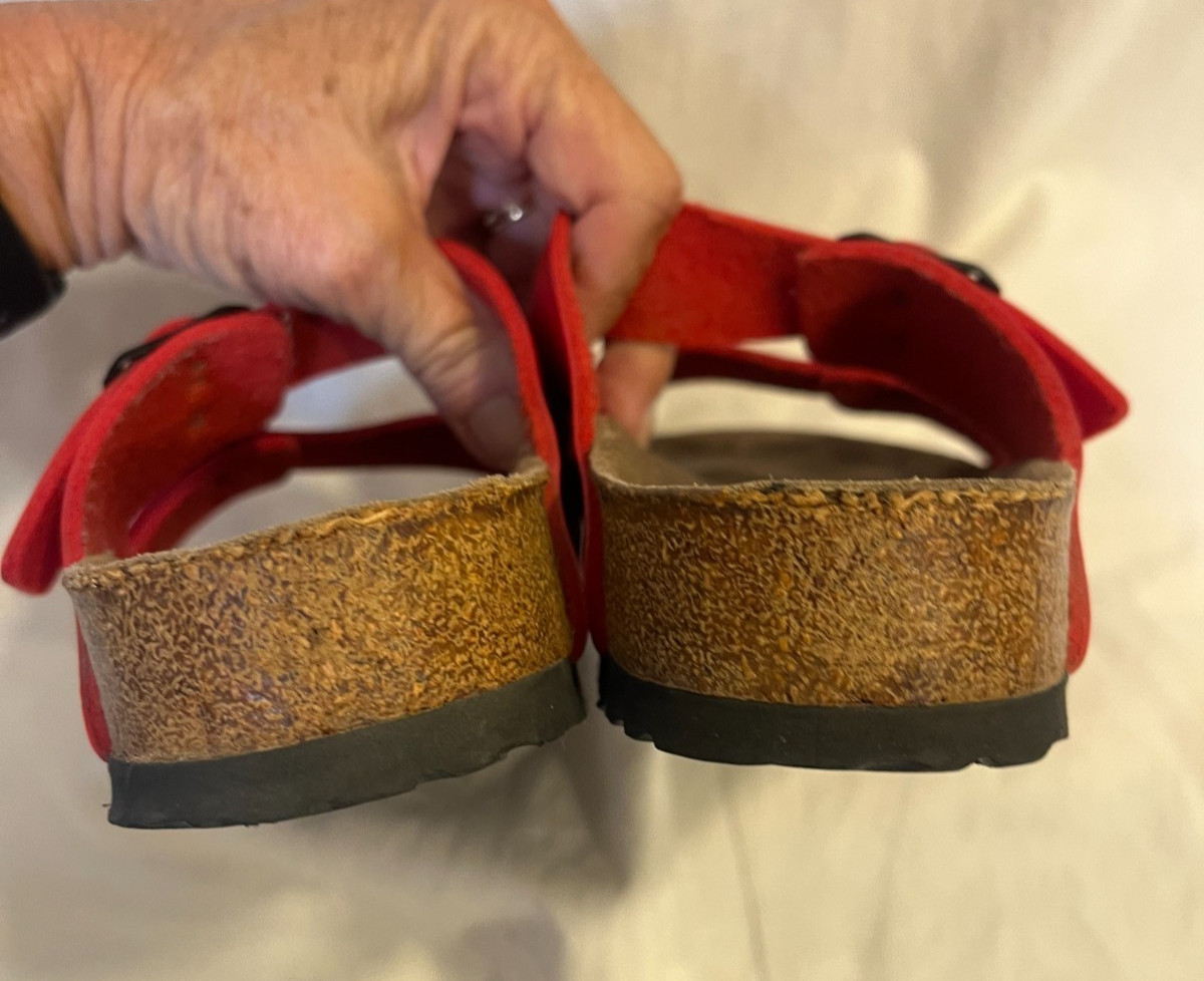 Birkenstock Arizona Red Birko-Flor Sandals Women Sz 35 US 4 4.5 Regular Wide Fit