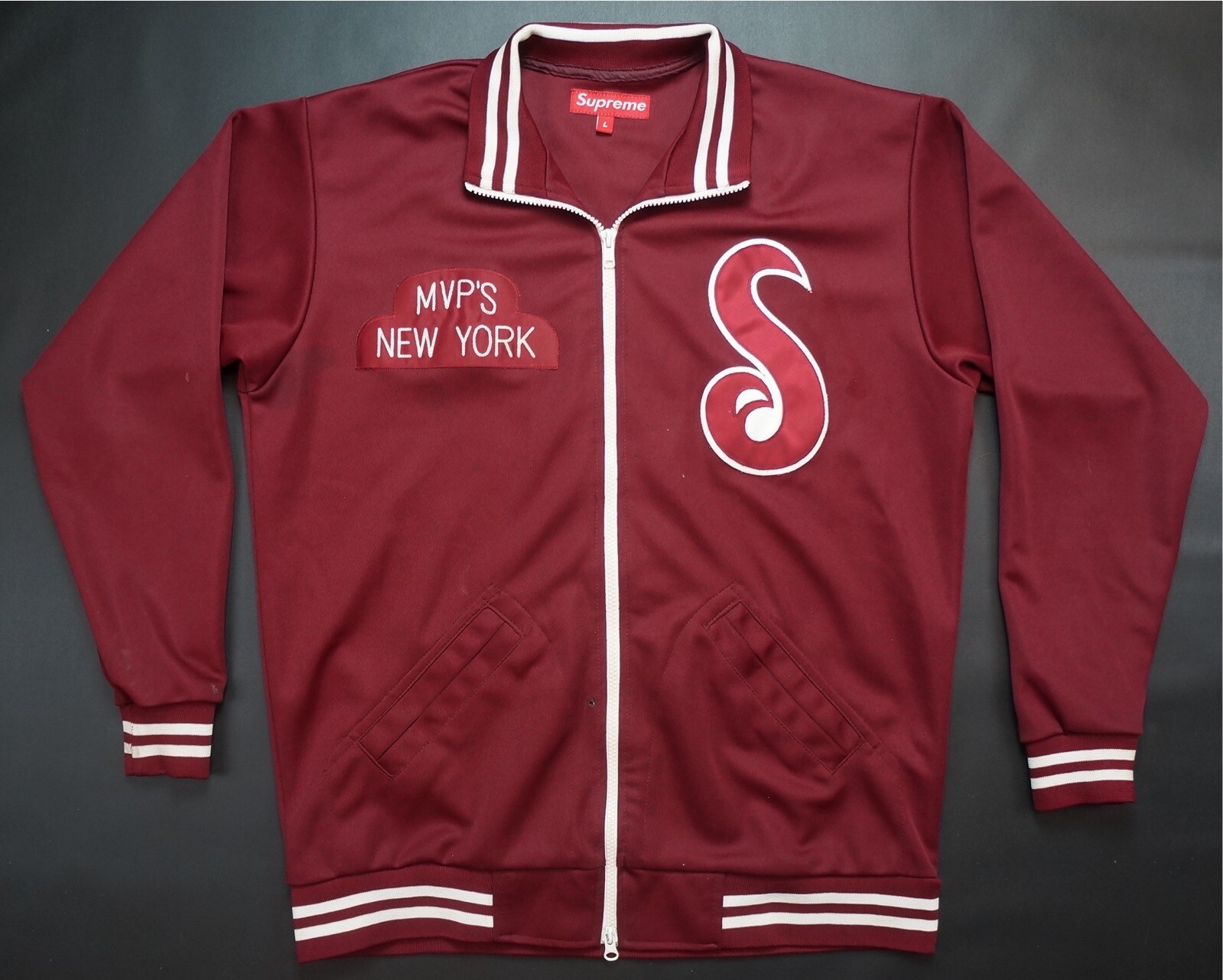 Rare Vintage SUPREME MVP’S New York Spell Out Jacket Streetwear READ FLAWS Red L