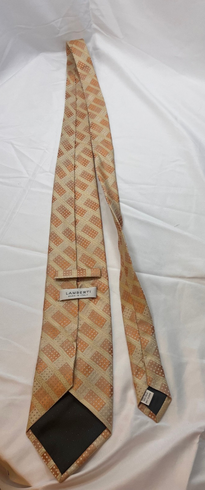 Lamberti Made in Italy 100% Silk Tie Gold Peach Geometric Polka Dot Necktie