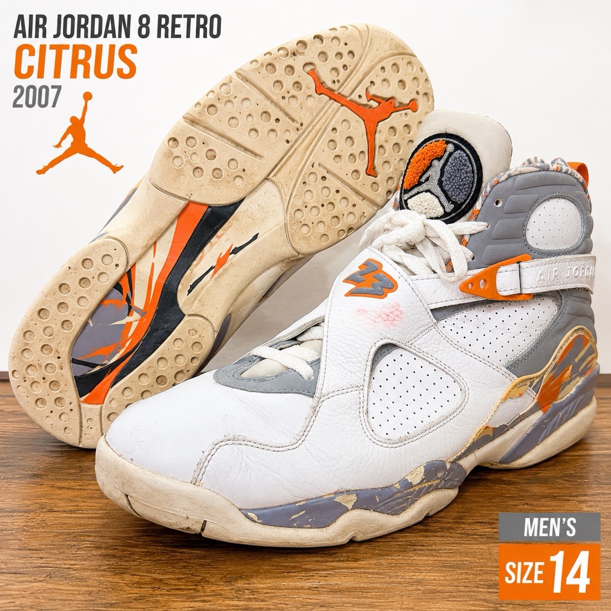 Air Jordan 8 VIII Retro Citrus 2007 White Orange Gray Sneakers Mens Size 14