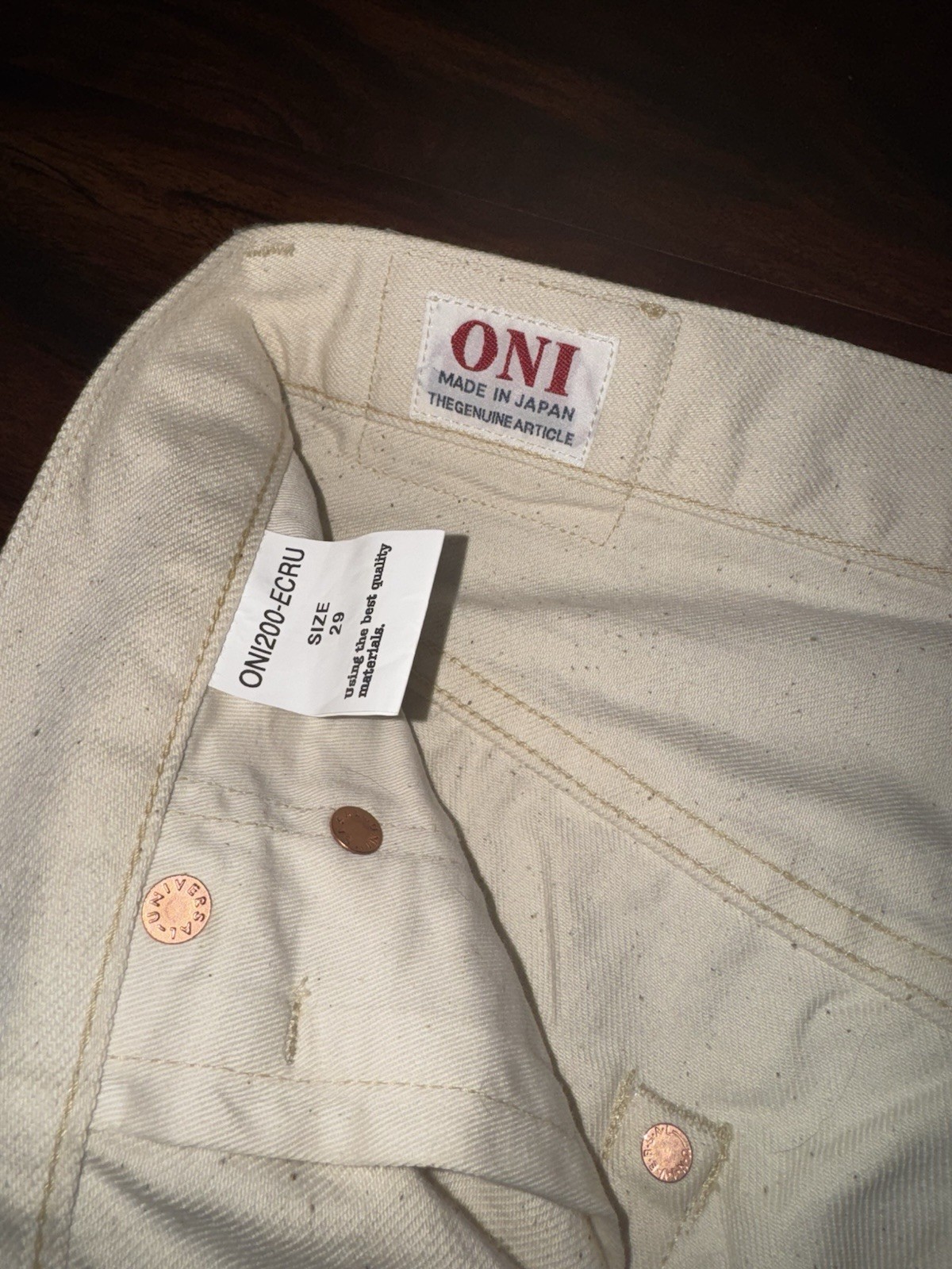ONI Denim 200 Ecru Wide Straight 12.4oz Organic Cotton Selvedge Denim |