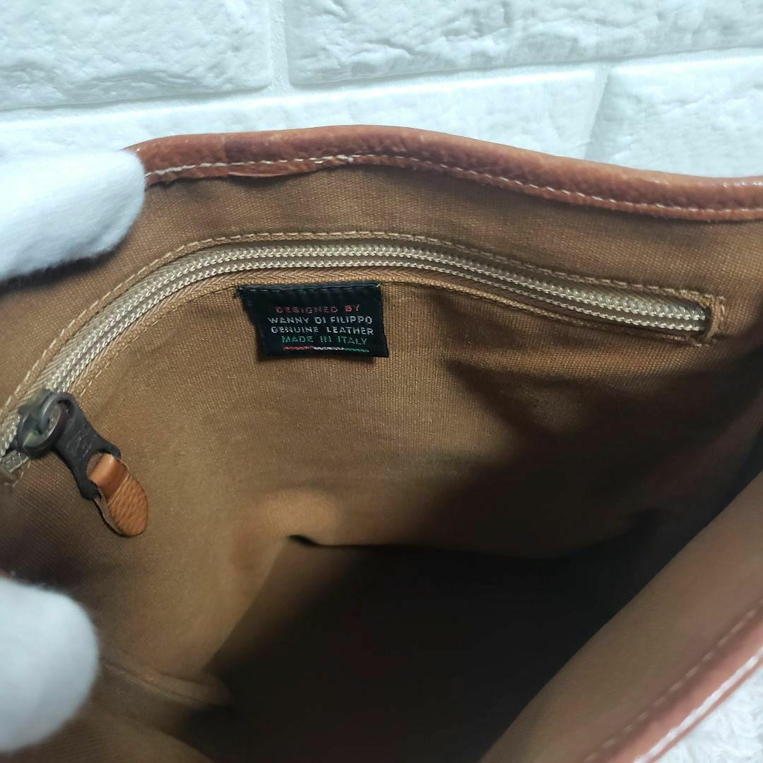 IL BISONTE Monogram Leather Shoulder Bag Beige 11.4×9.4in Adjustable Strap