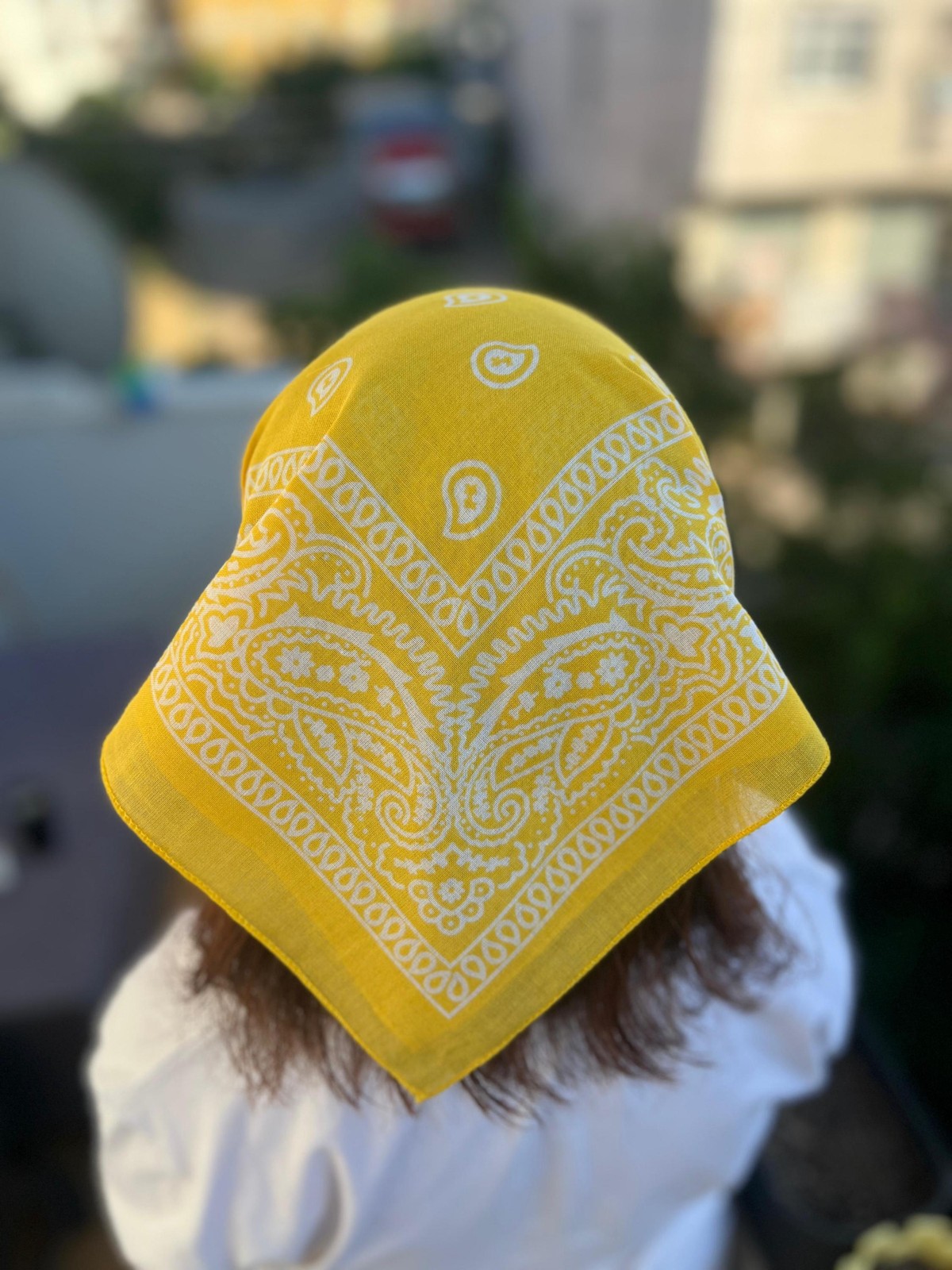 Yellow Paisley Bandana 100% Cotton Boho Head Scarf Handmade Unique Vintage