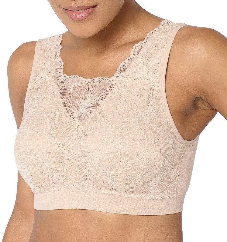Breezies~Lace Cami Wirefree Bra with Removable Pads~X-Large~Sunbeige~A693073