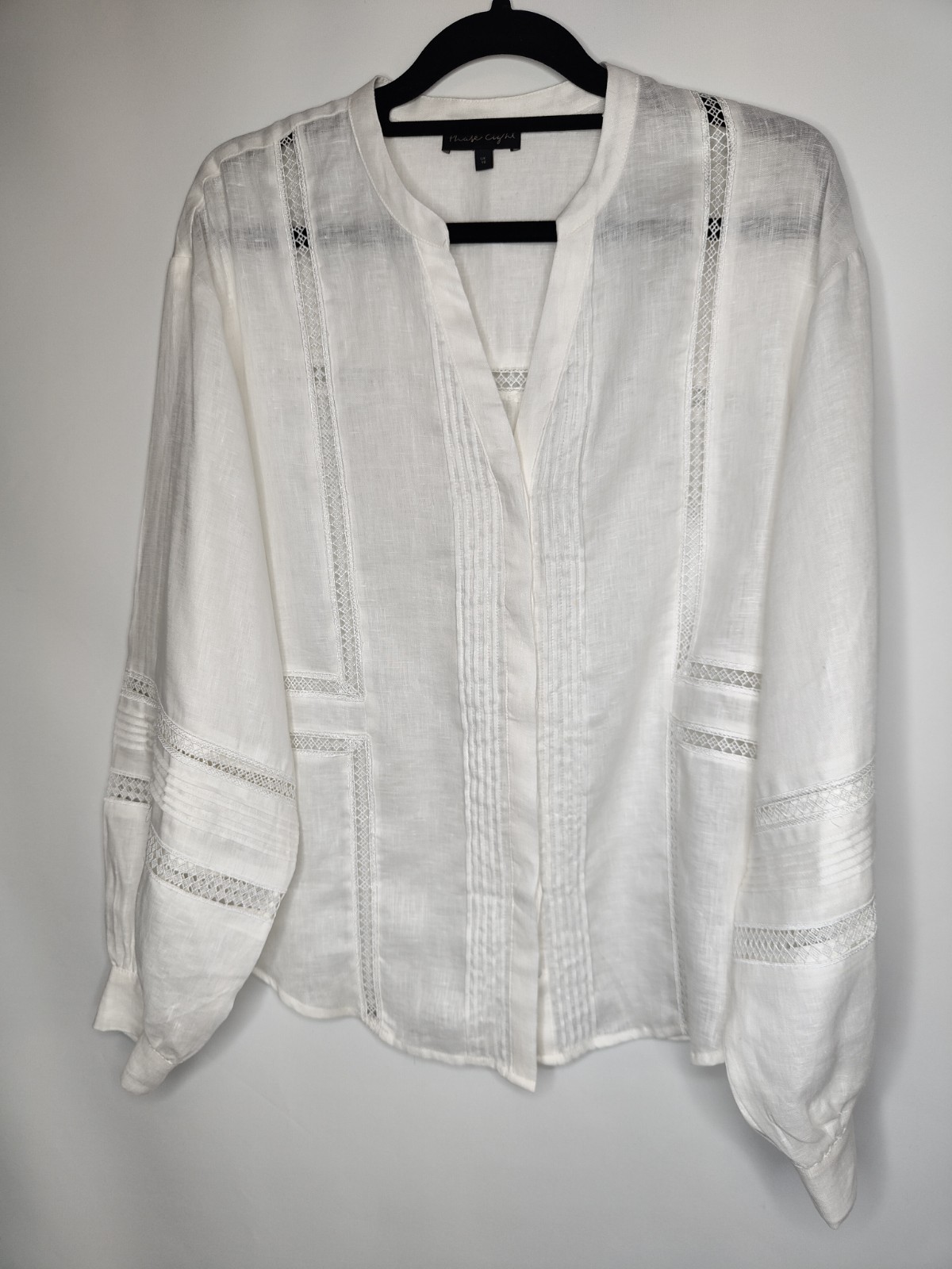 Phase Eight Ada Lace Insert Blouse Size 10 Ivory Linen Lace Oversized Shirt Top