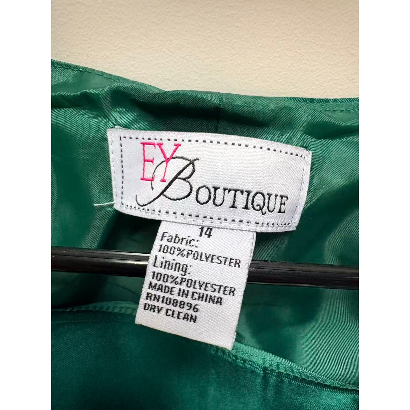 NWT EY Boutique Emerald Green 3-Pc Skirt Suit Set Floral Bell Sleeve Size 14