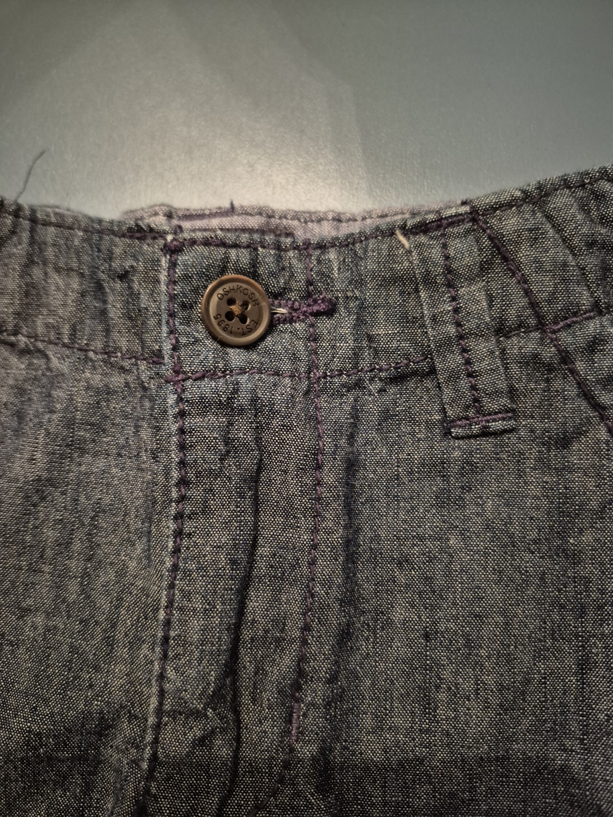 OshKosh B’gosh Blue Chambray Cotton Chino Shorts 12M Button Pockets