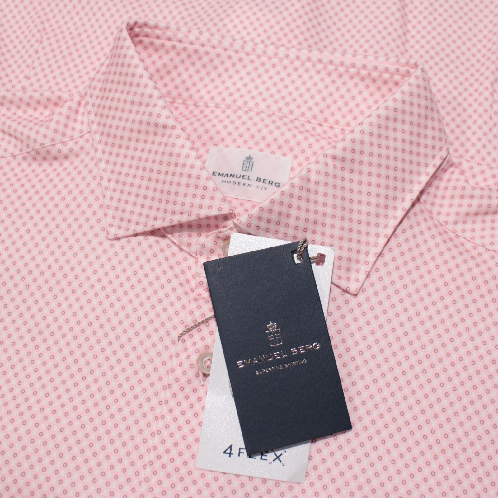 Emanuel Berg NWT Byron Casual Button Down Shirt Size 44 17.5 XL in Pink Circles