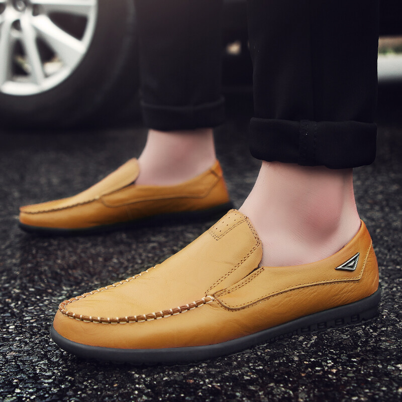 Mens Comfortable Casual Shoes Flat Loafers Genuine Leather Slip on Driving Shoes