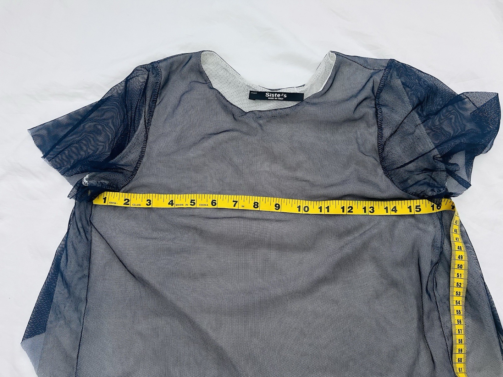 Siste’s Made in Italy Navy Blue Mesh Layered Blouse