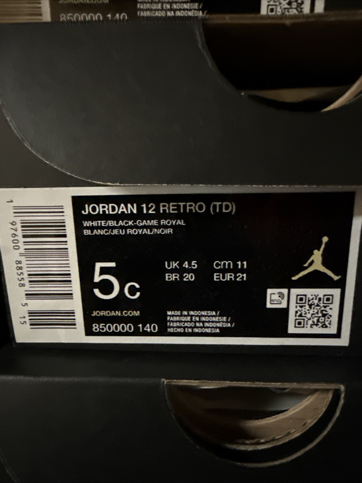 Jordan 12 Retro (TD) “Blueberry” – White/Black-Game Royal – (US 5c) – 850000-140