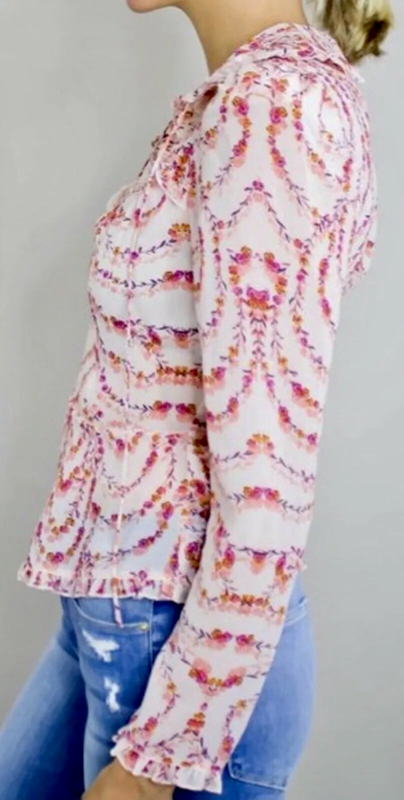 NWT $295 Divine Heritage x Urban Outfitters Collared Peplum L Pink Puff Shoulder