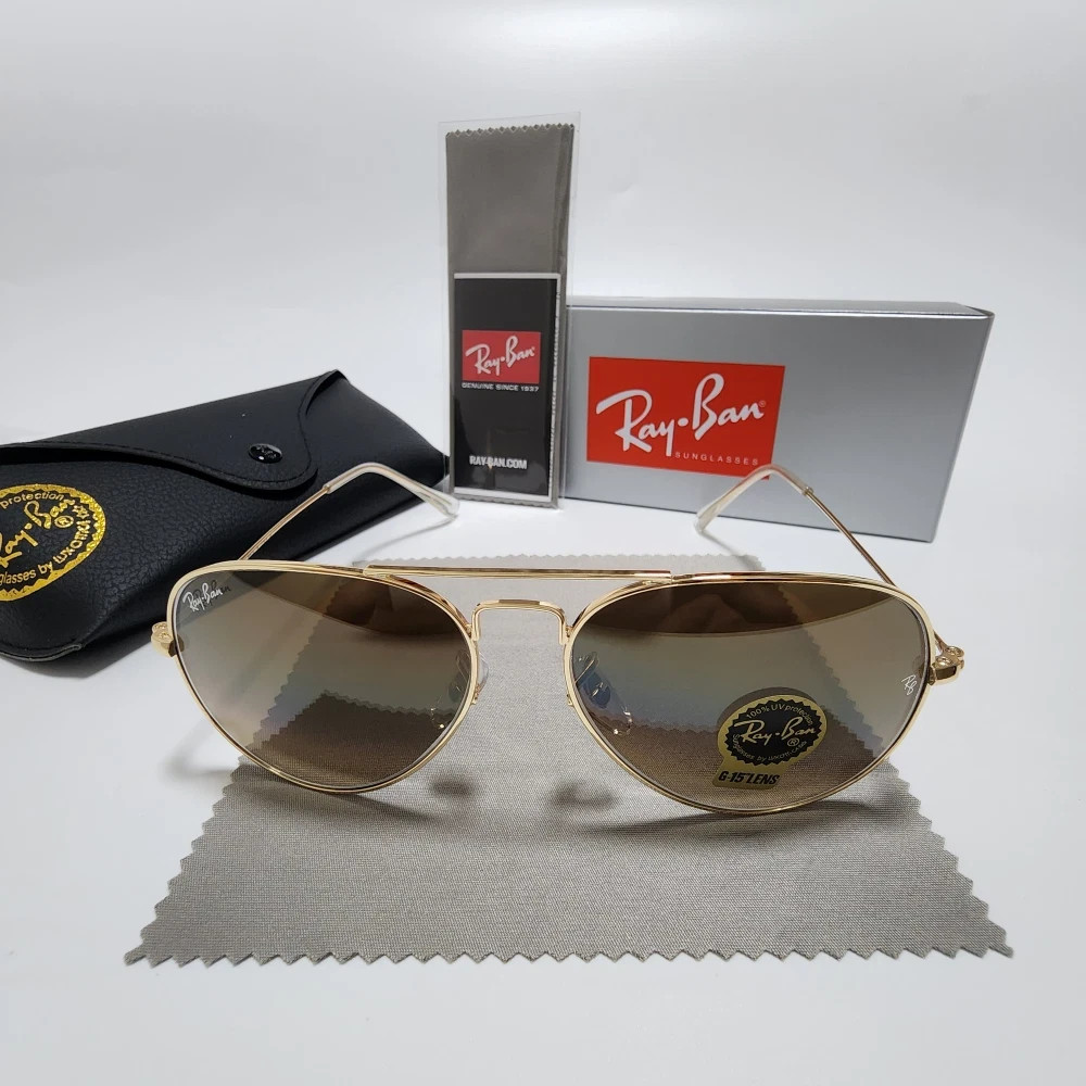 Ray-Ban RB3025 Gold Frame Gradient Brown Aviator Sunglasses 58-14mm