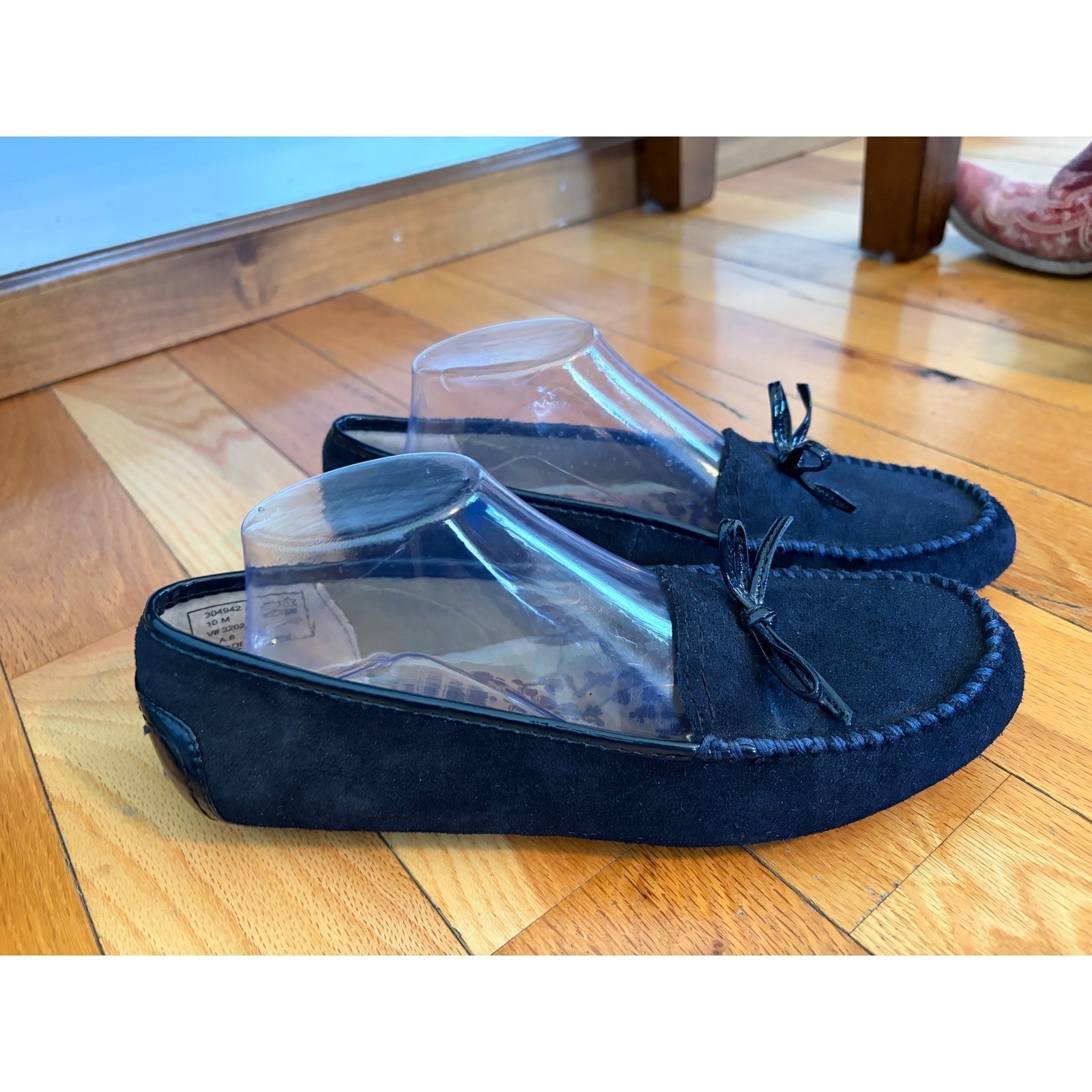 Lands’ End suede flat loafers driving moccasins navy blue women’s size 10
