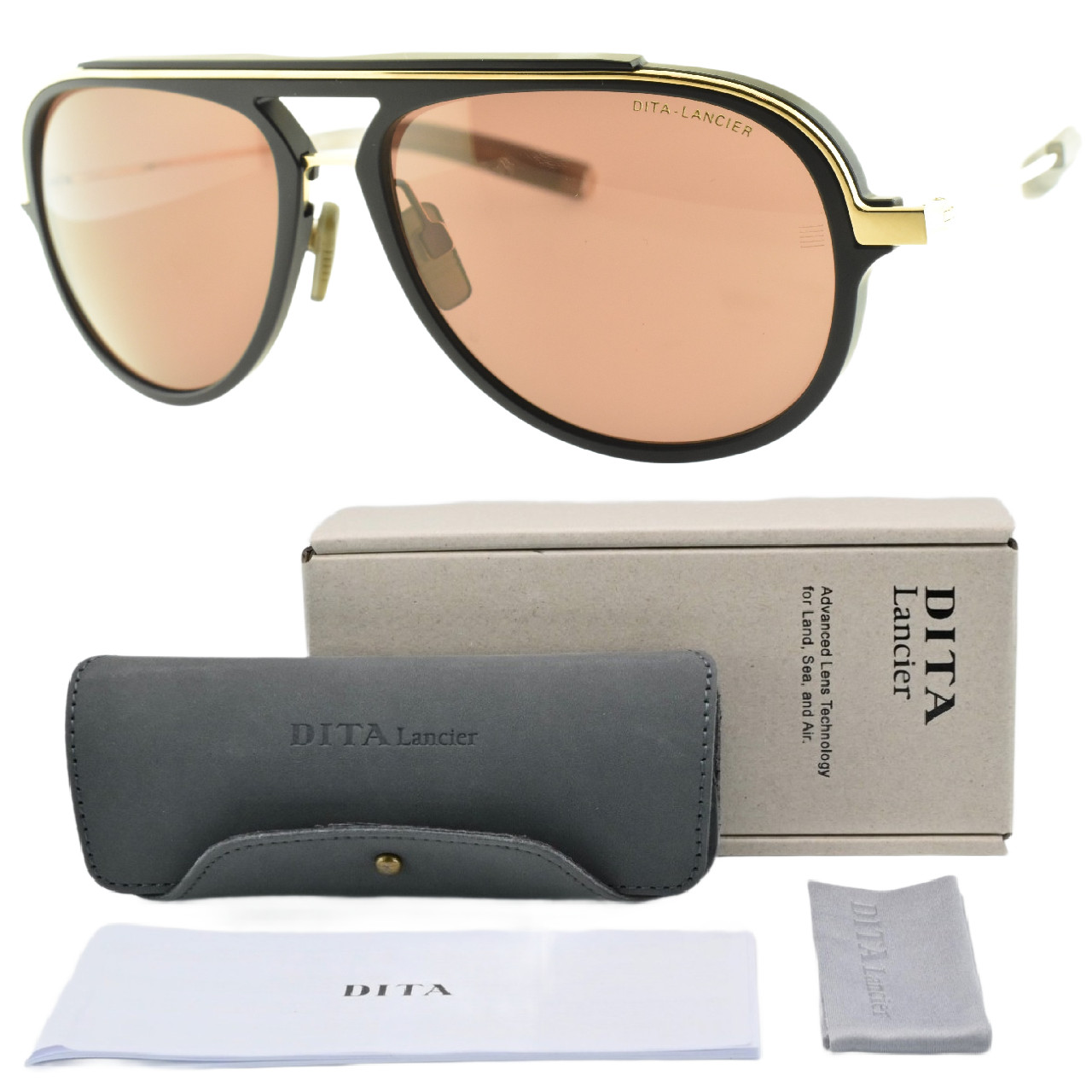 DITA LANCIER DLS406-A-01 61-17-146 Black/Gold Aviator Full Rim Mens Sunglass