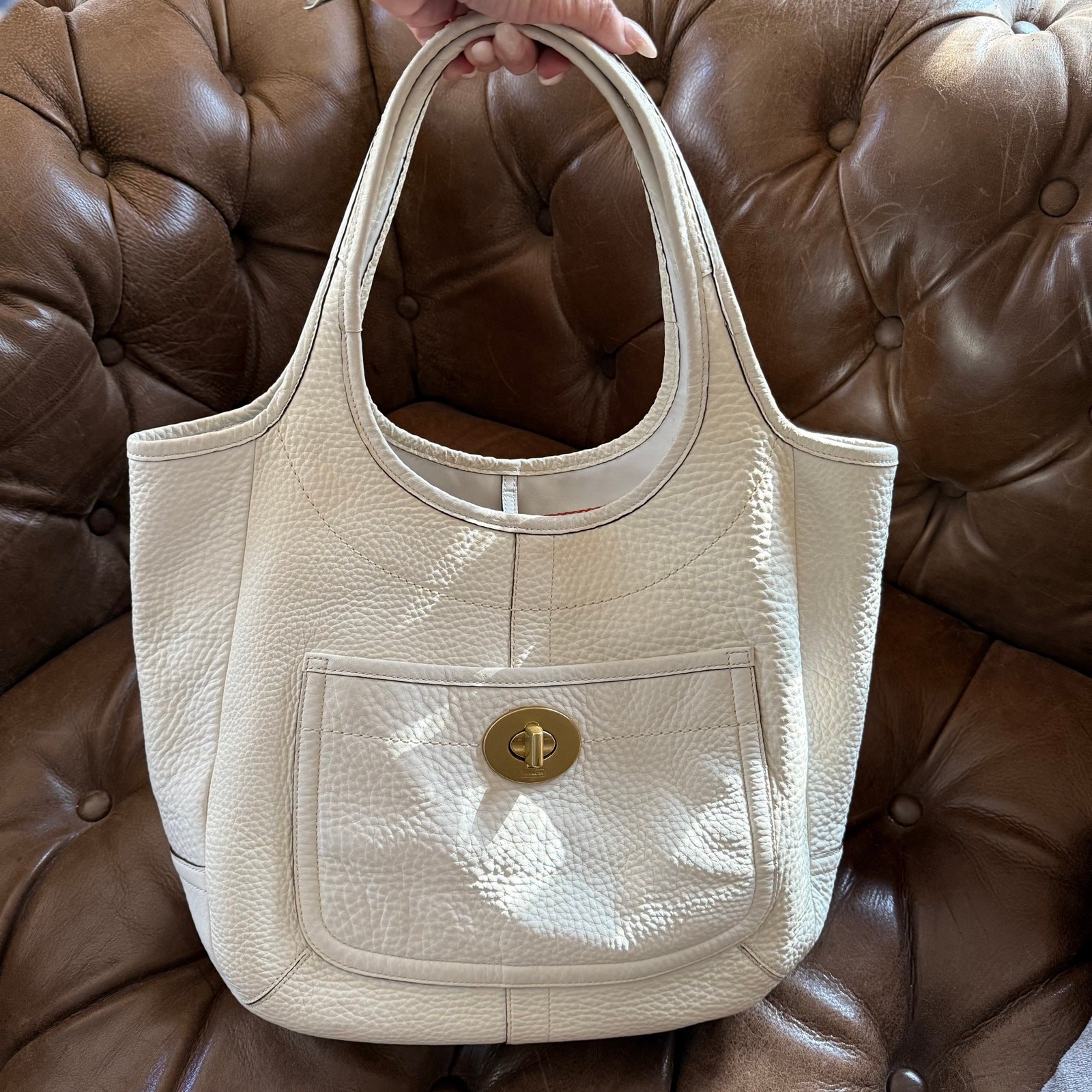Coach Legacy Pebbled Leather XL Ergo Tote White 11640