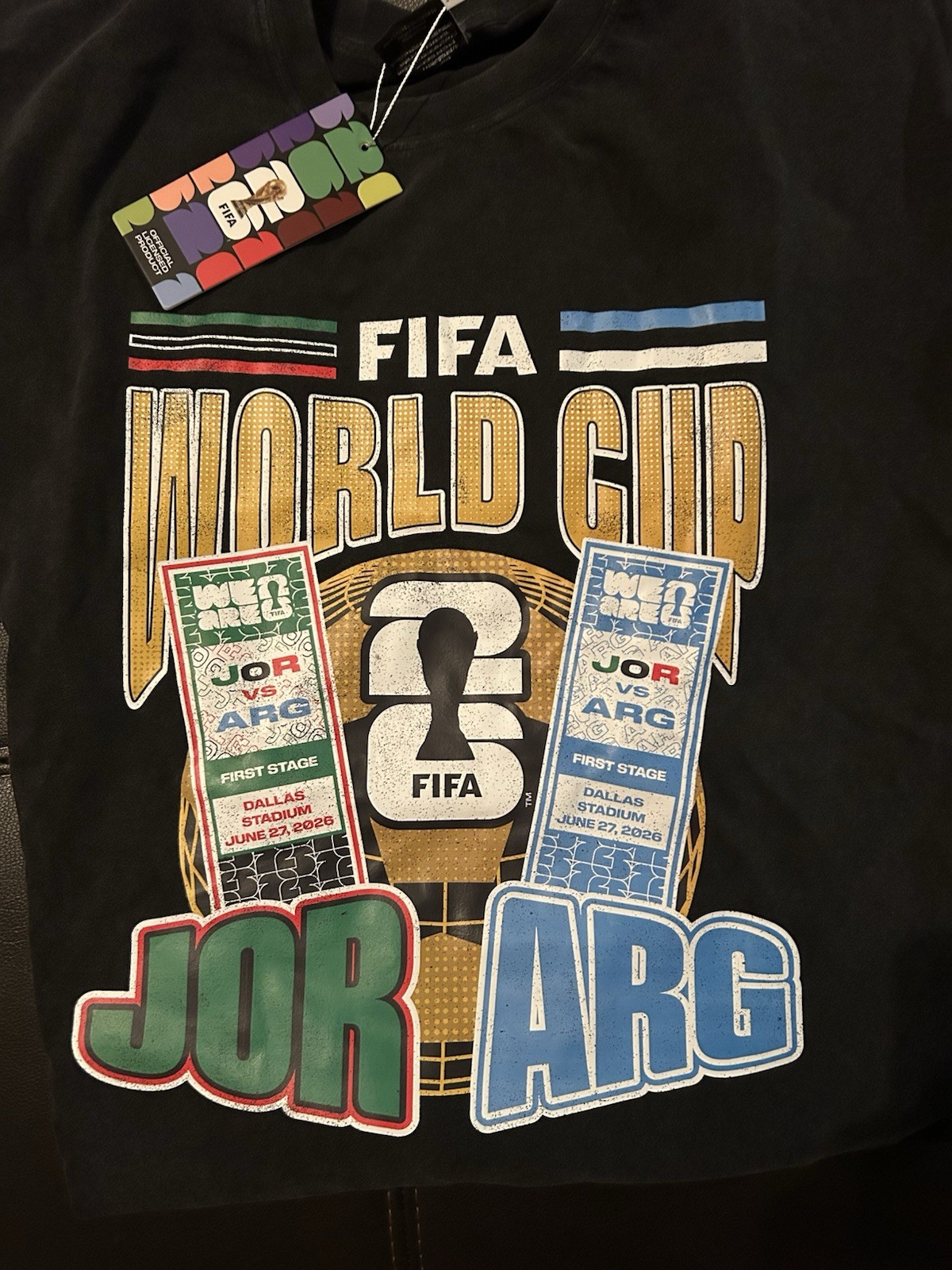 2026 FIFA World Cup JOR vs ARG Match Tee Men’s 2XL Black Crew Neck Short Sleeve