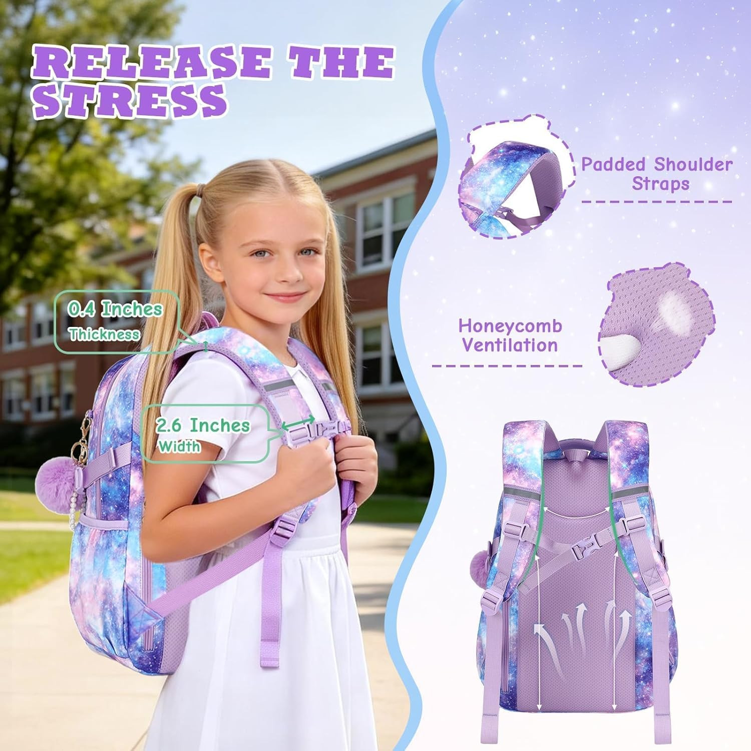 Kids Backpack for Girls, Fits 15.6 Inch Laptop Large Capacity School Bookbag, Gi