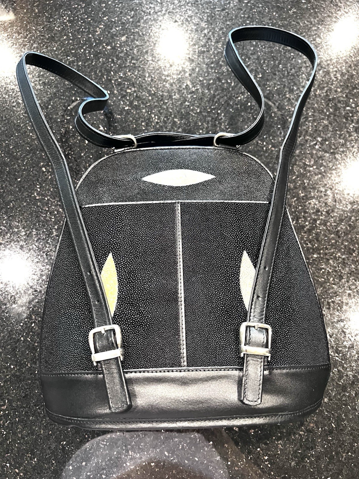 New Kismet Stingray Leather Black Mini Backpack Purse Duo Genuine Exquisite $$$$