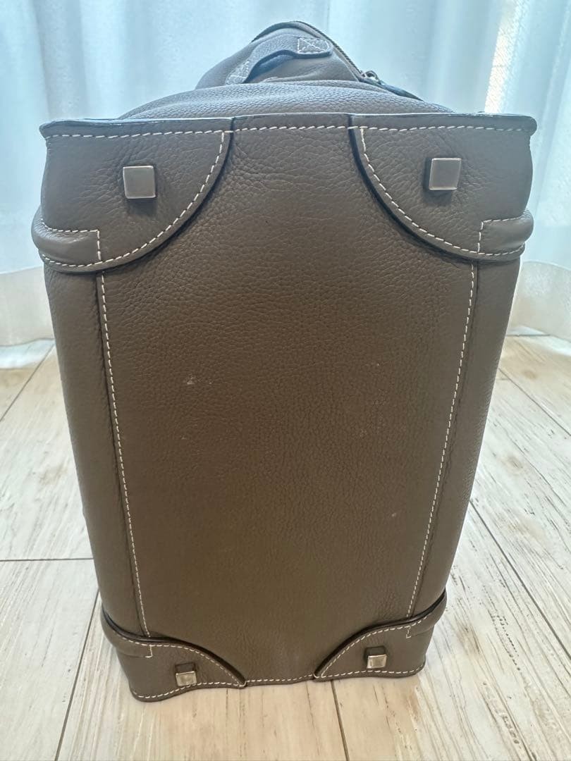 CELINE Nano Luggage Bag Greige Drummed Leather Top Handle Shoulder Tote Bag