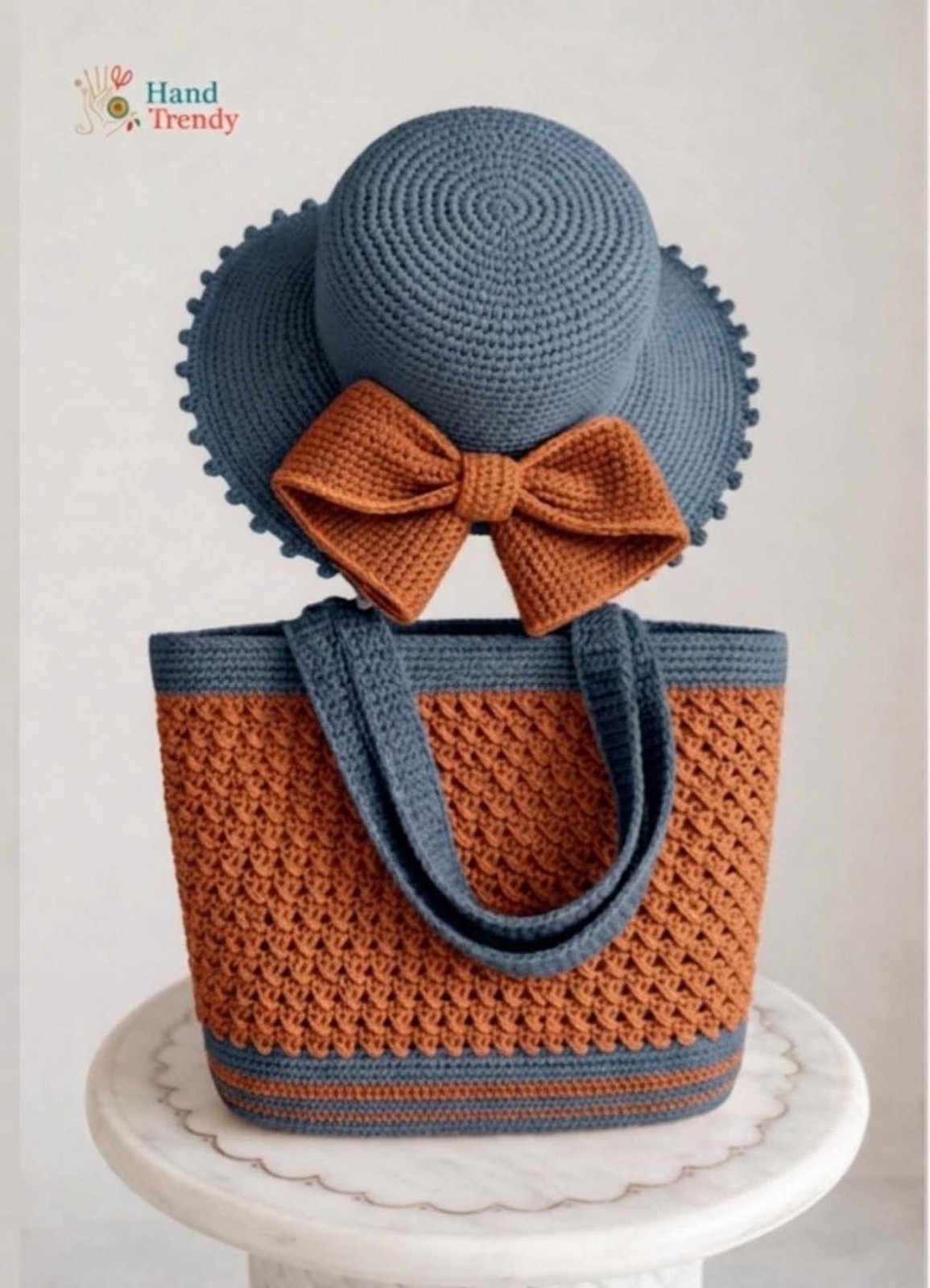 Crochet Straw Style Hat & Handbag Set Handmade Beach Vacation Tote Set