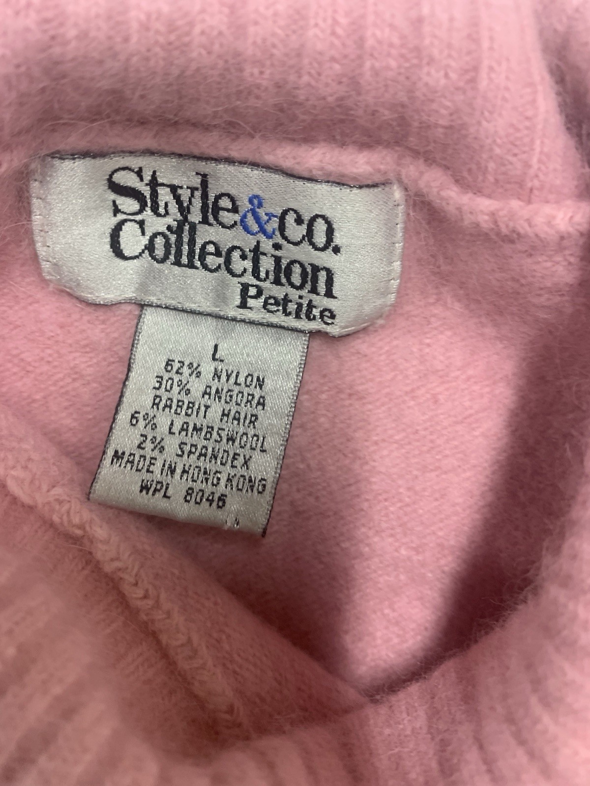 Style Co Collection Petite Womens L Pink Angora Rabbit Hair Mock Neck Sweater