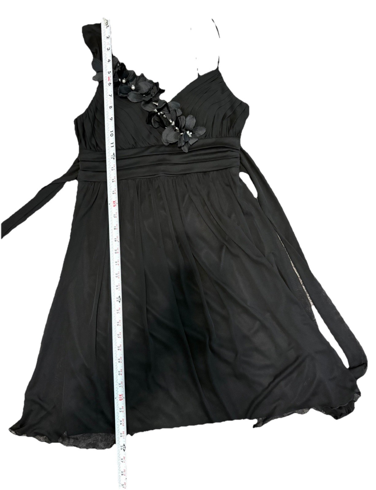 City Triangles Black Floral Beaded Fit & Flare Dress Asymmetrical Sleeve Size L