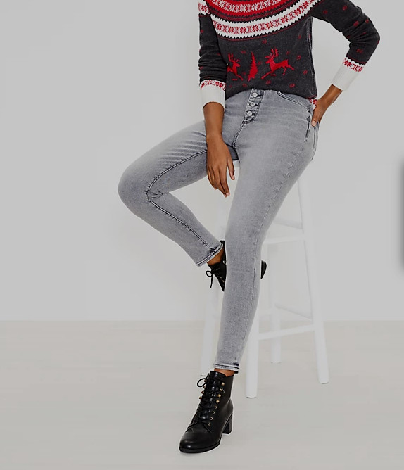 Loft Women Button Front High Rise Skinny Jean Vintage Grey 0,2,4,6,8,10,12,14,16