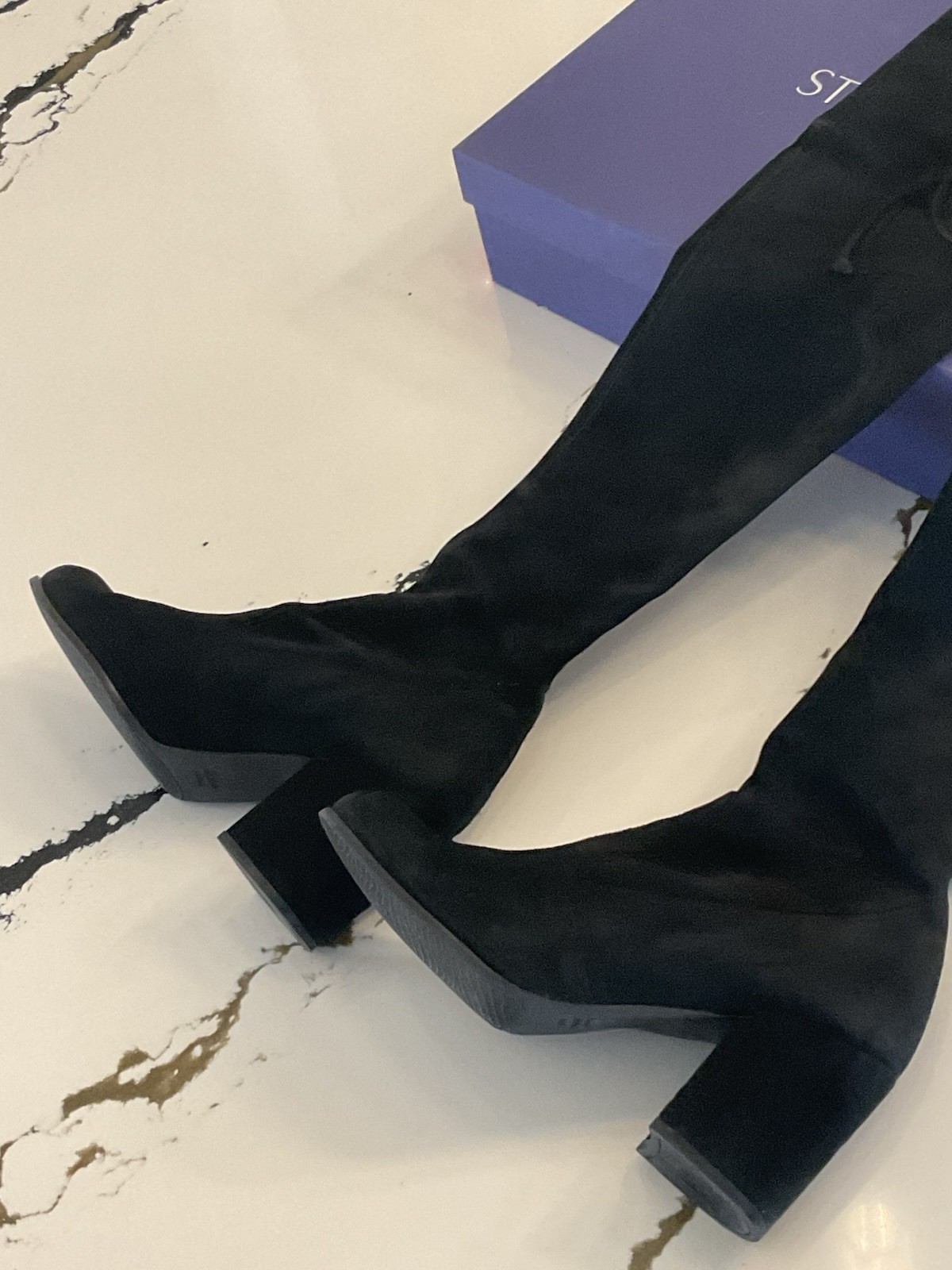 Stuart Weitzman Tieland Black Suede Over-the-Knee Pull On Stretch Boots 10