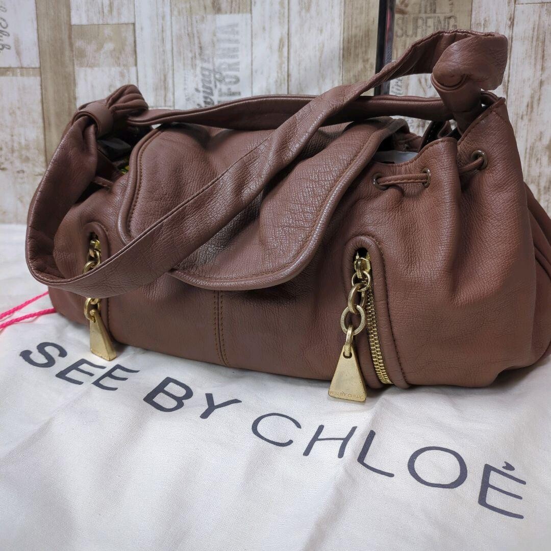 See by Chloe Y2K Leather Fringe 2Way Drawstring Shoulder Bag Mocha Brown Auth