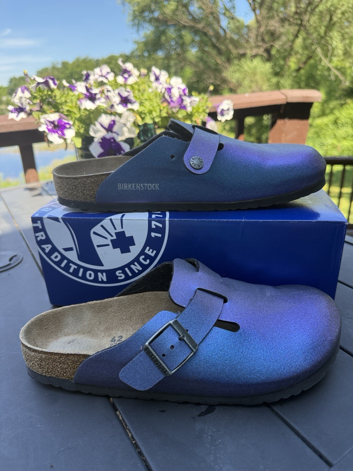 Birkenstock Boston Metallic Purple Iridescent Closes Size 42 11 N