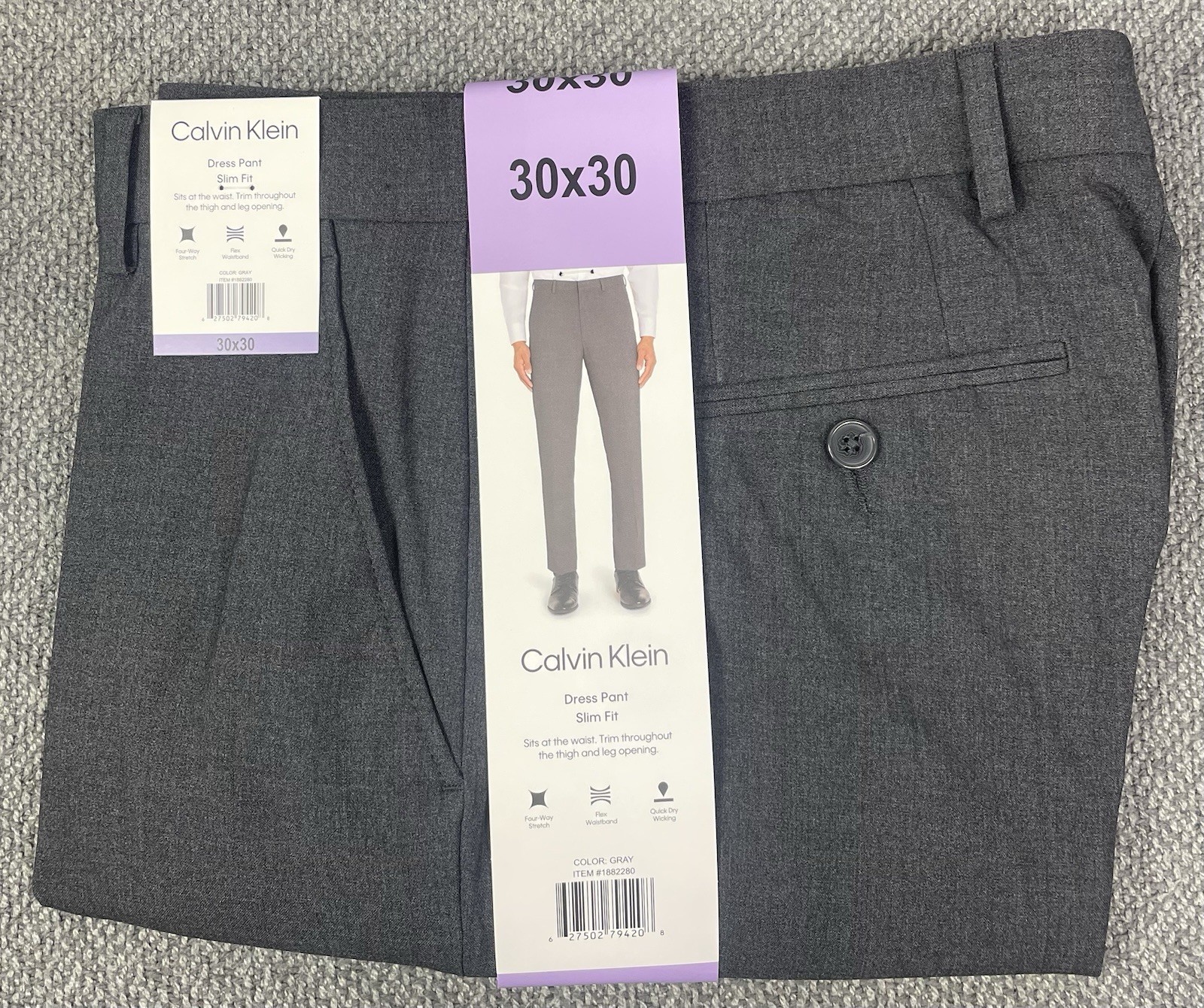 Calvin Klein Men’s Slim Fit Gray Dress Pants Size 30×30 NWT