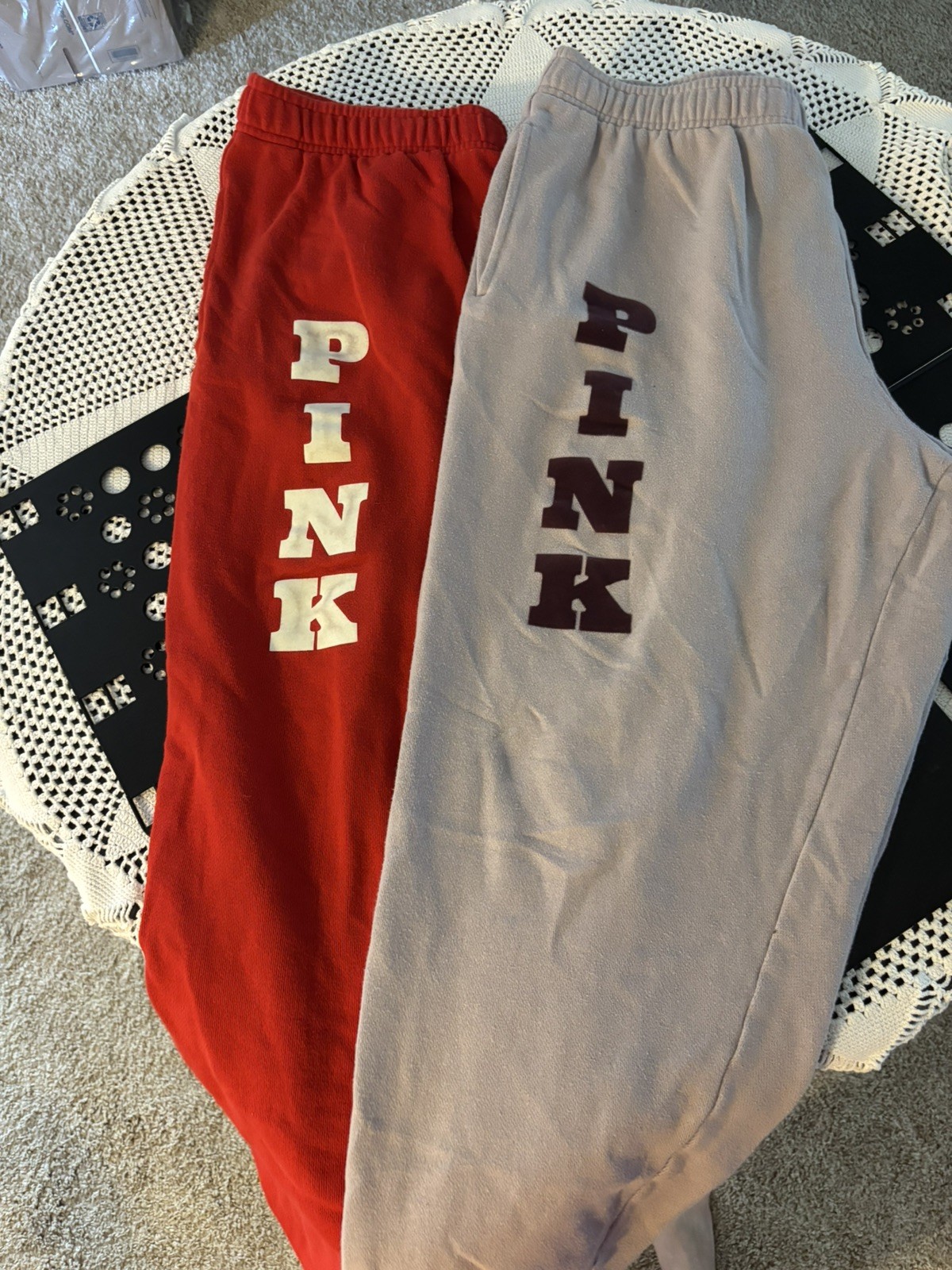 Victoria Secret PINK Campus Fleece Jogger Pants Womens XL Red / Light Purple