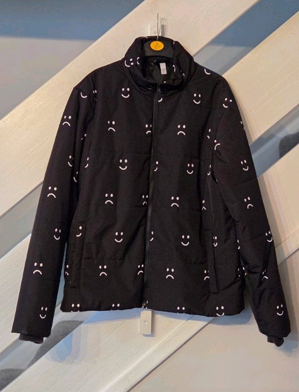 Lazy Oaf Happy Sad Puffer Coat Shower Proof Size Medium New Without Tags