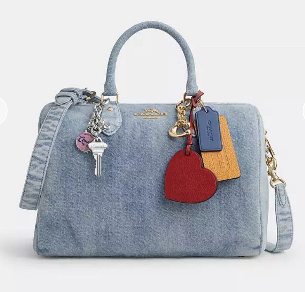 NWT COACH Rowan Large Satchel Bag In Loved Denim With Charms CDY75 Light Indigo