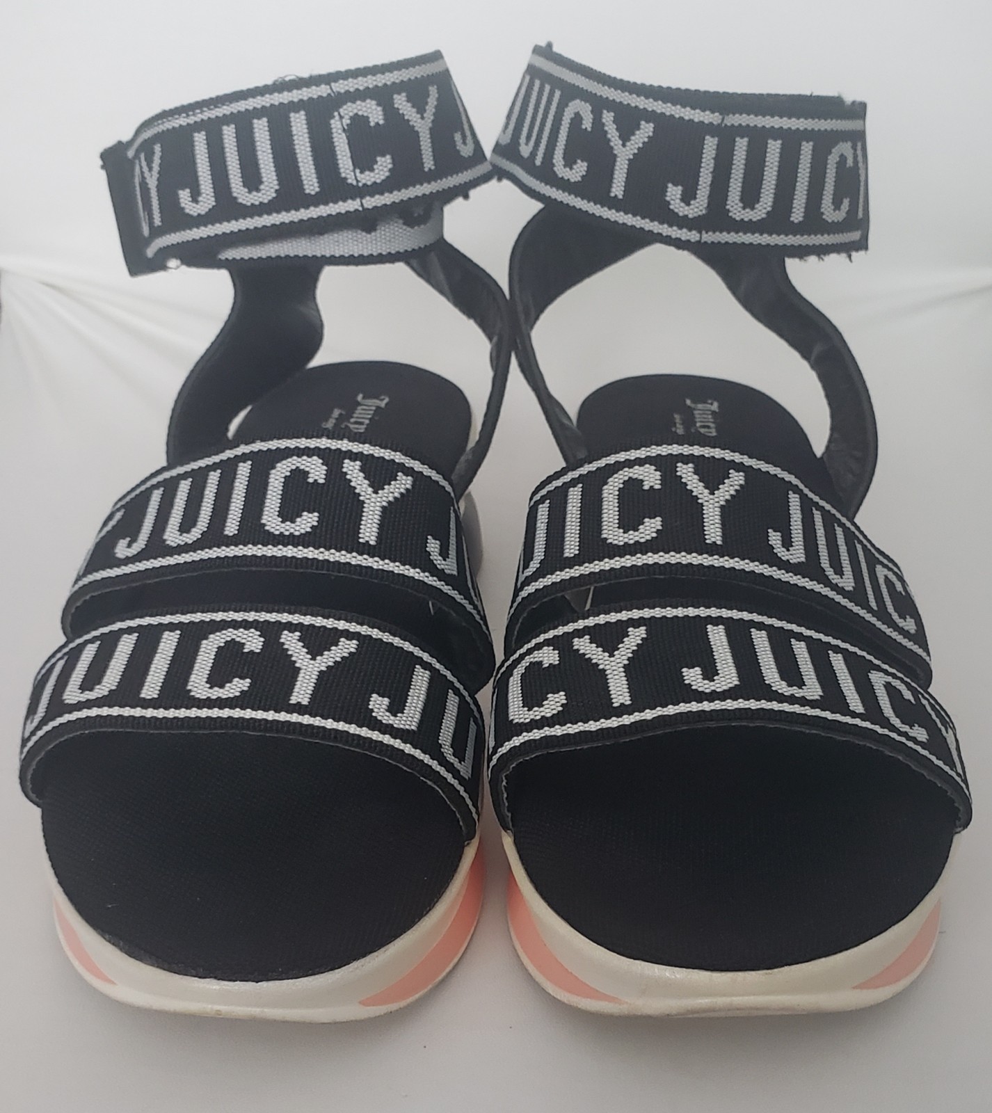 Juicy Couture Impulse Printed Logo Sandals Black/White/Beige/Pink Size 8.5