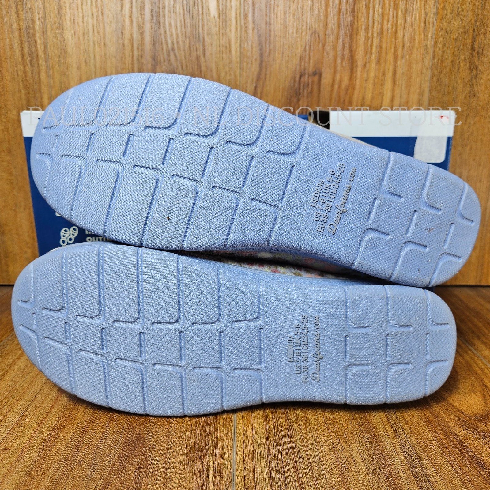 DEARFOAMS Women’s Indoor/Outdoor Slippers ~ Blue Floral