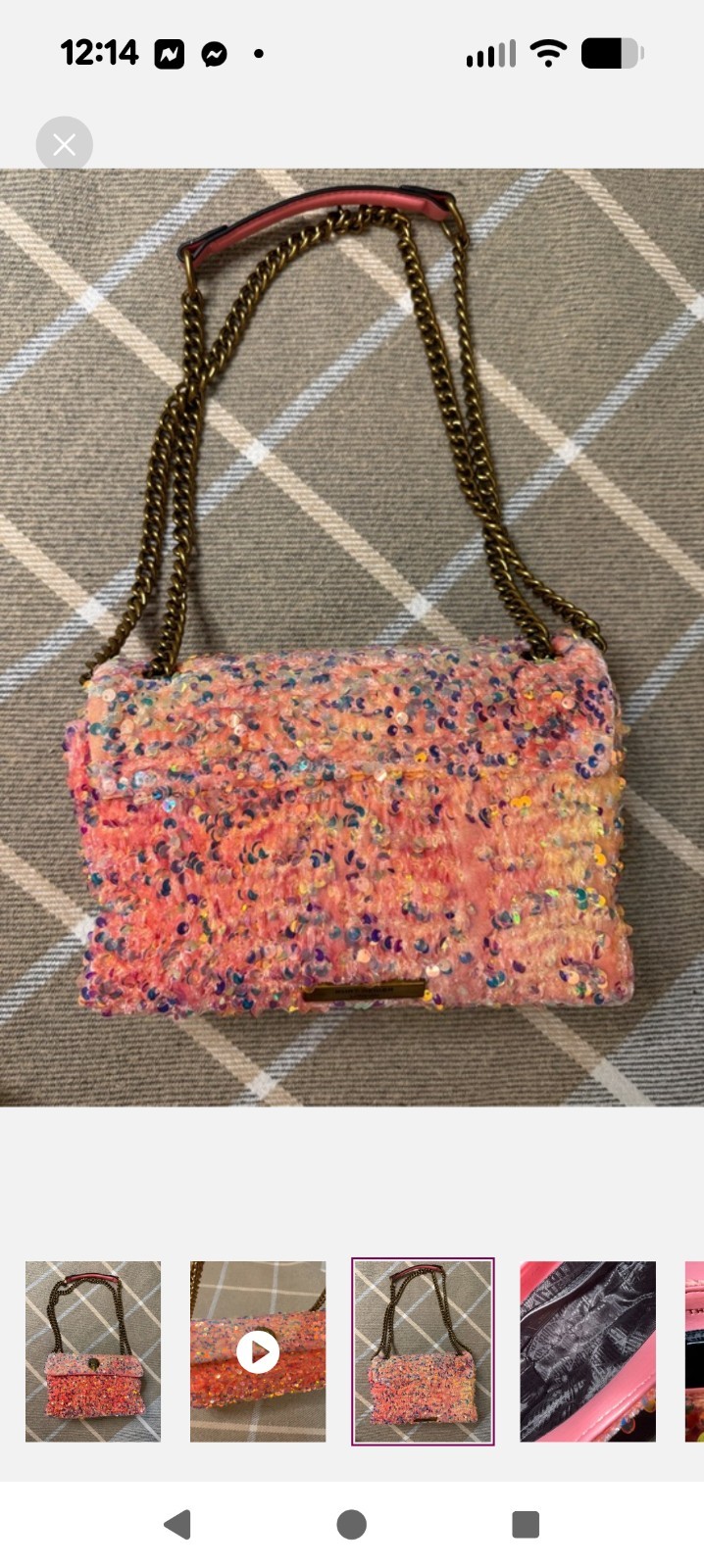 Kurt Geiger Kensington Pink Sequin Small Shoulder Bag Gold Chain Strap Lined