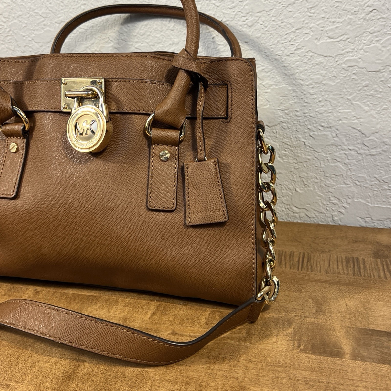 Michael Kors Brown Medium Satchel Top Handle Shoulder Strap Gold Hardware Lock