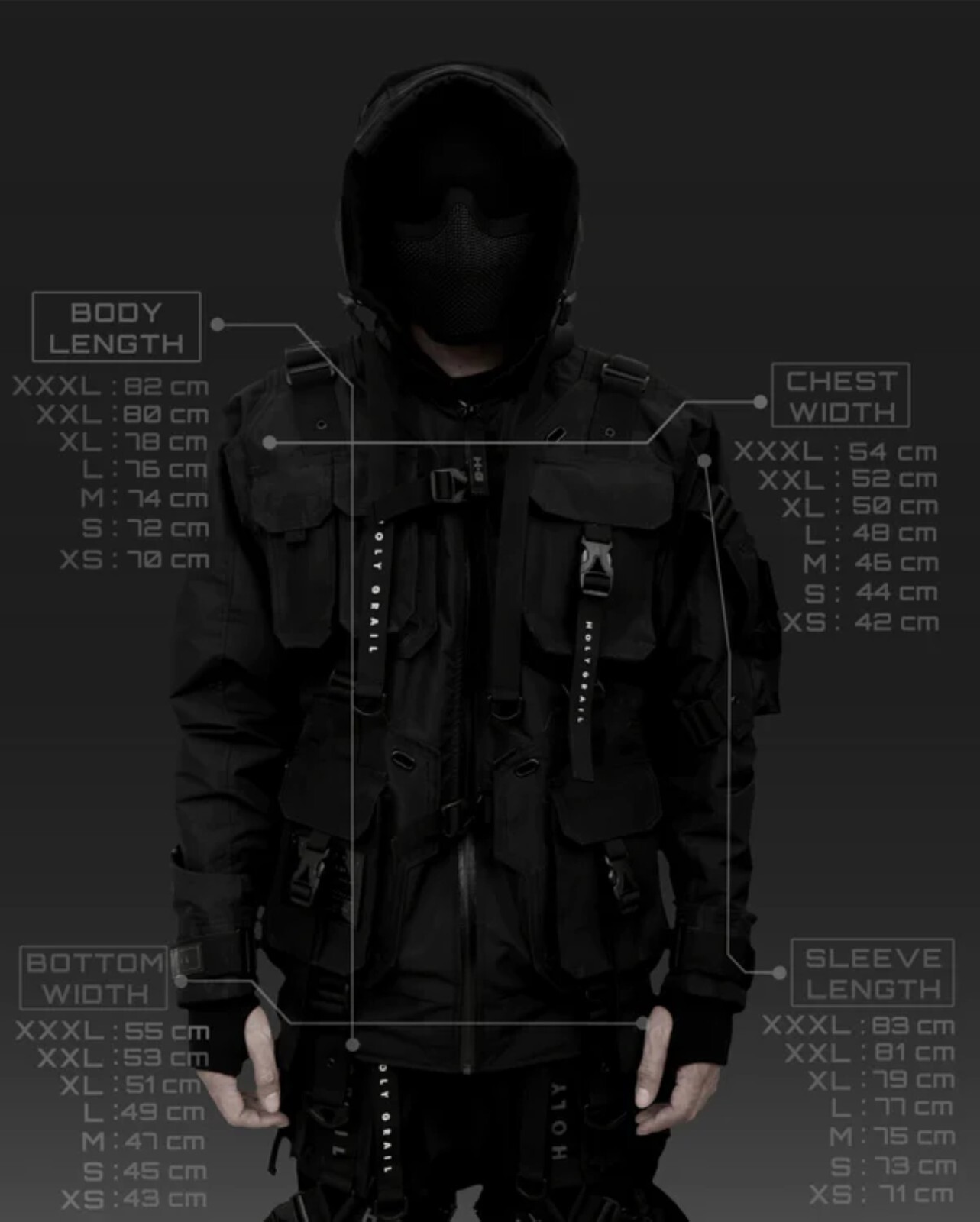 Men’s Techwear Black Jacket Hoodie Full Zip Buckle Holygrail H.G.C-02/BLK