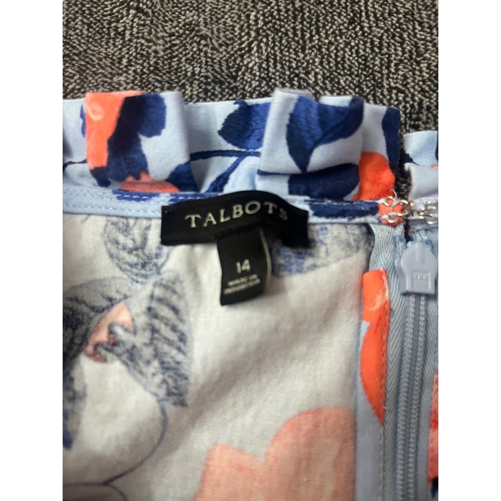Feminine Talbots Blue Floral Rose Ruffle Neck Sleeveless Shift Dress Preppy