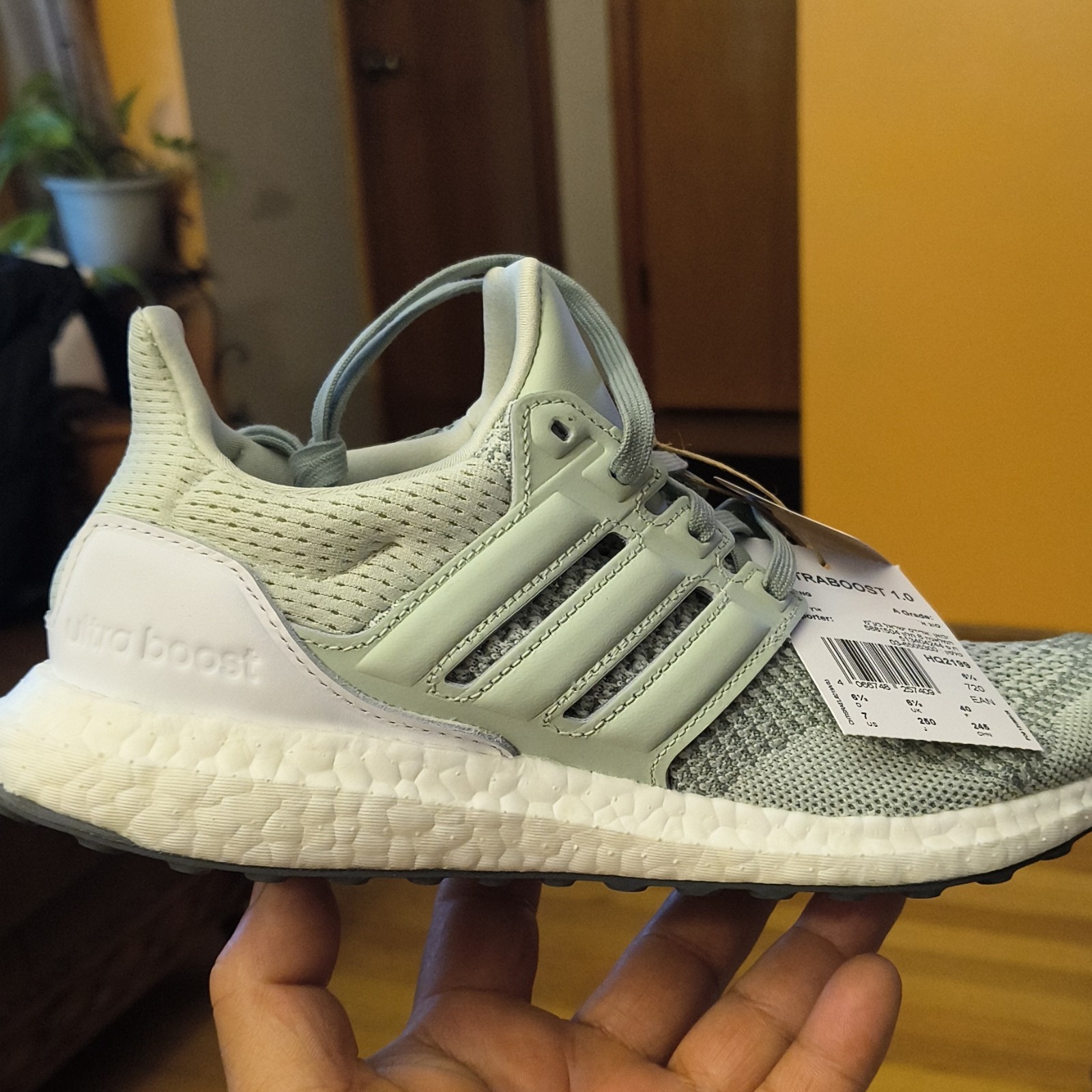 adidas UltraBoost 1.0 Linen Green Primeknit Lace-Up Sneakers HQ2199