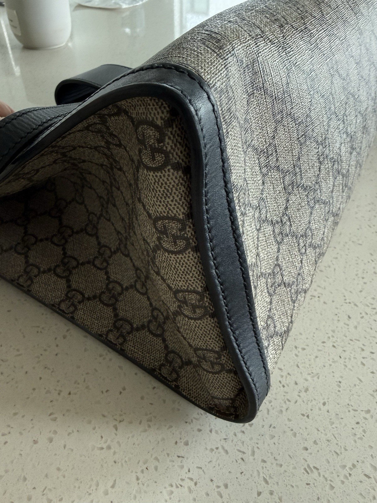 Gucci GG Padlock Medium Top Handle Bag Beige Black Gold Lock Chain Strap