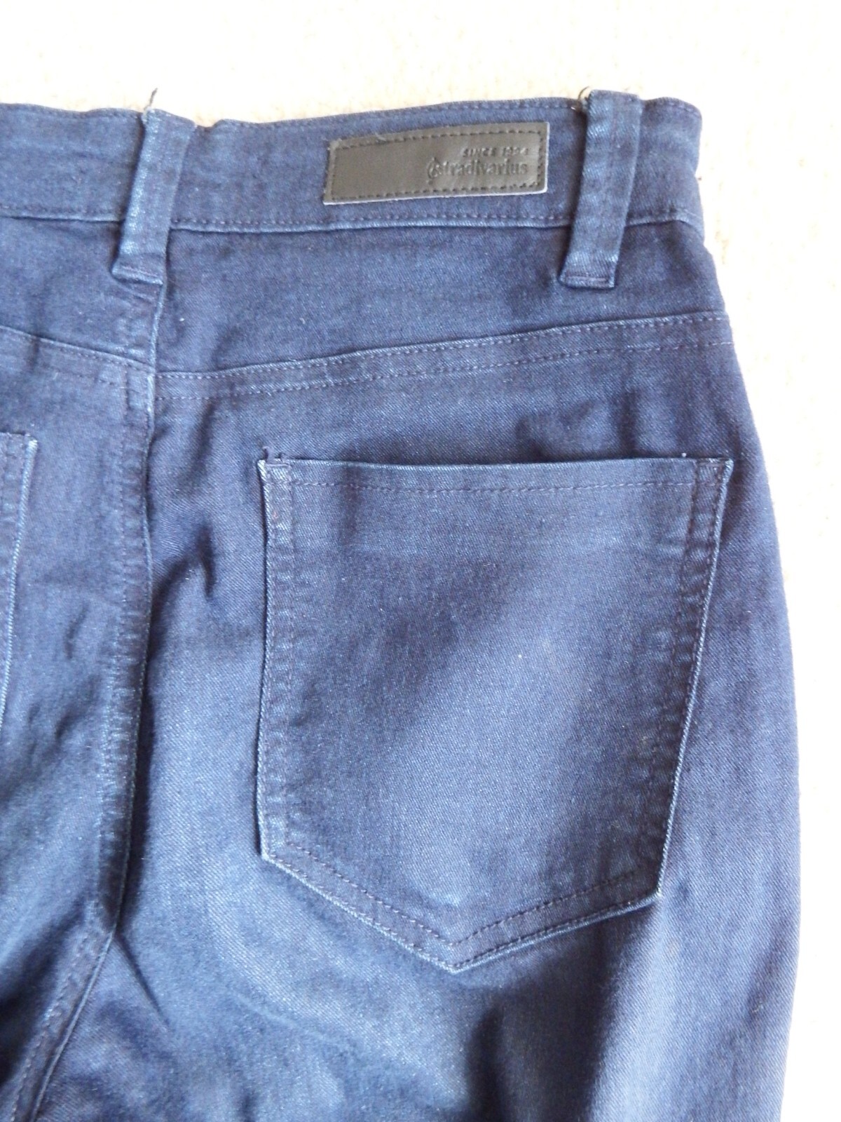 Stradivarius Dark Blue High Waist Stretch Side Zip Denim Jeans Size Eur 36